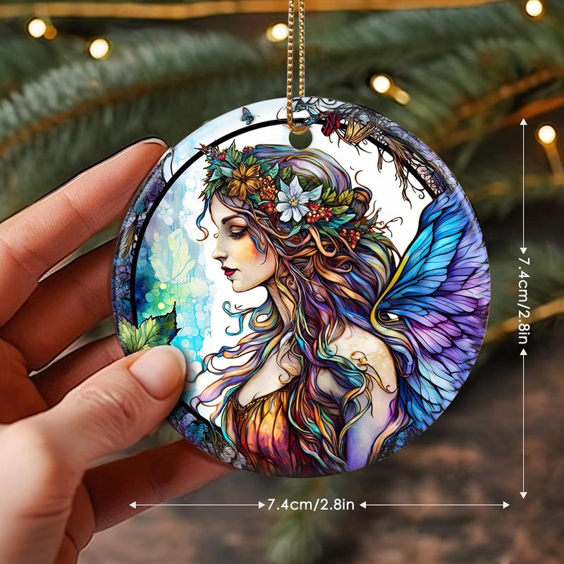 Touber Stained Ceramic Fairy Ornament - Fairy Christmas Ornaments - Christmas Tree Ornaments - Christmas Decorations - Fairy Decor for Office, Room, Home - Holiday Present Ideas - B - Image 3
